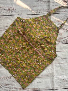 Floral Cotton Apron with Pink Trim Paisley Print Cottage Core
